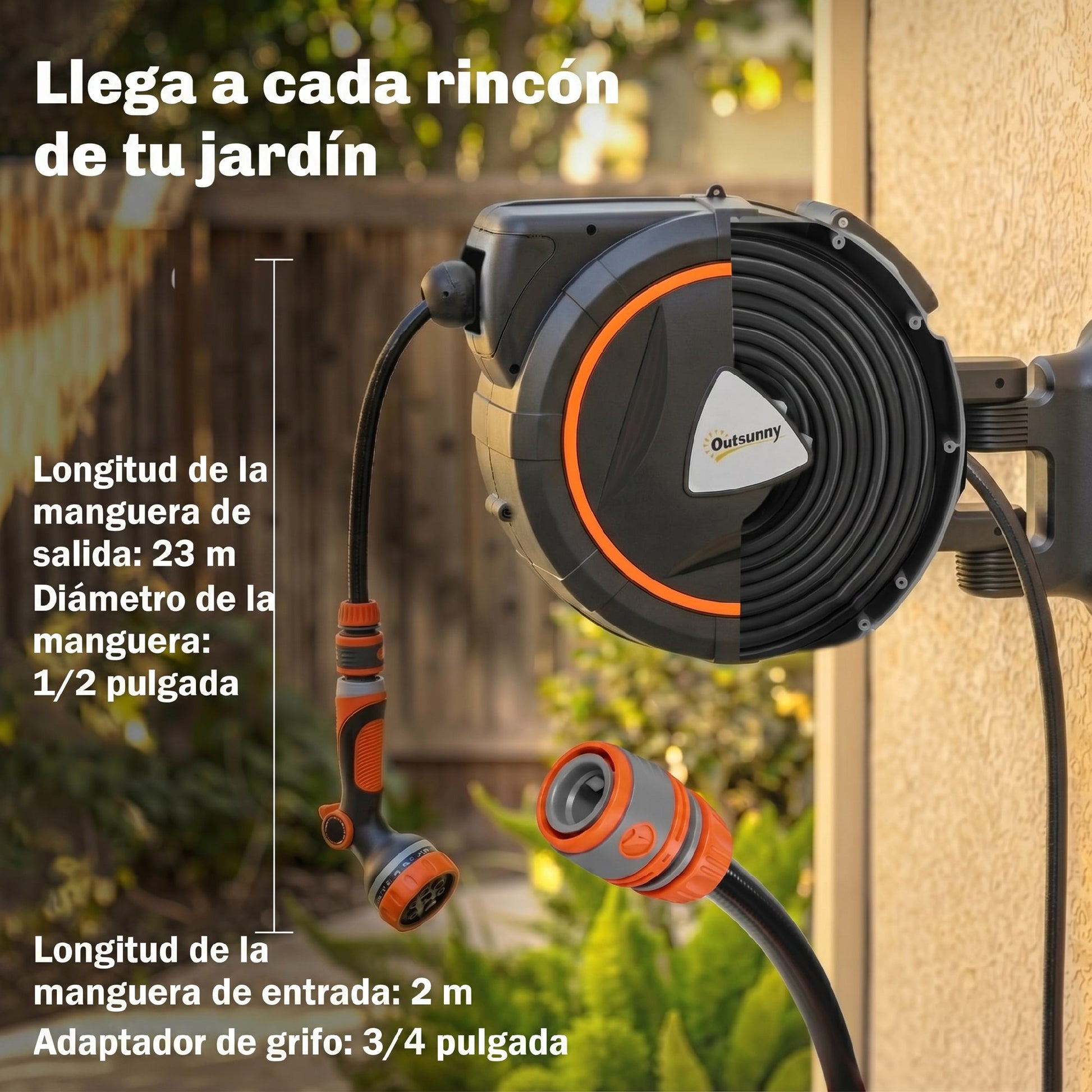 Outsunny Enrollador De Manguera Para Jardín 23+2 M Con 12 Modos De Rociado_3