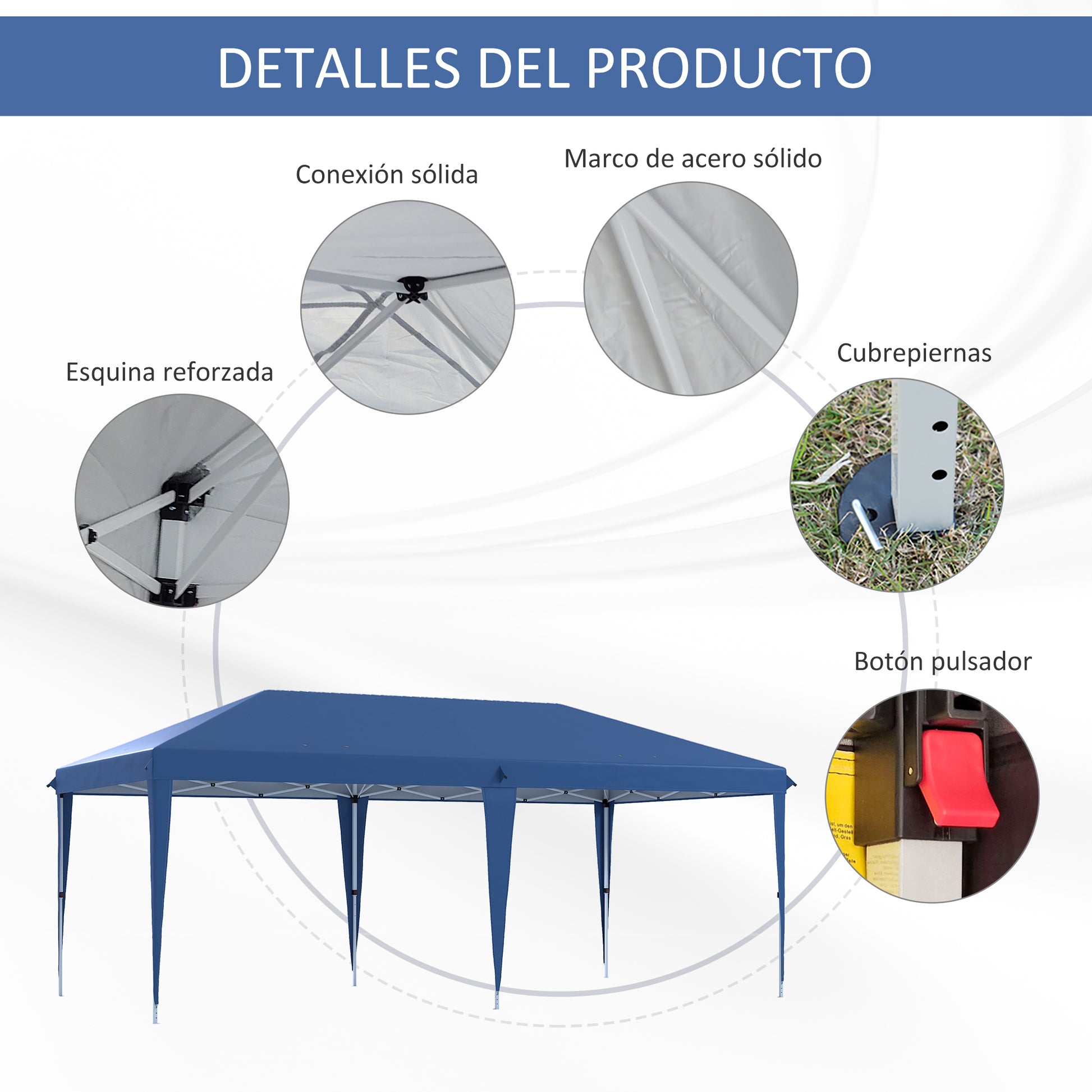 Outsunny Carpa Plegable 6x3 M Con Altura Ajustable Anti-uv Azul_4