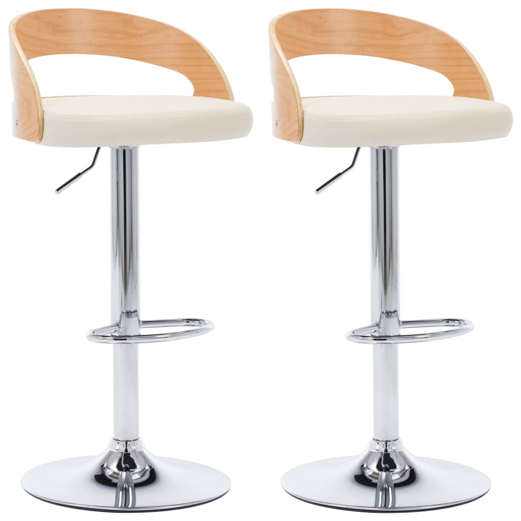 Taburetes De Cocina 2 Uds Cuero Sintético Madera Curvada Crema_0
