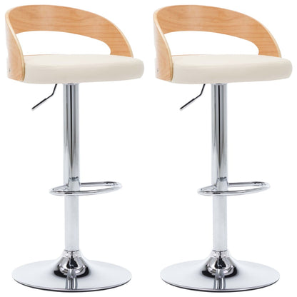 Taburetes De Cocina 2 Uds Cuero Sintético Madera Curvada Crema_0