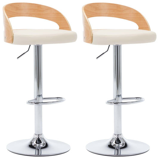 Taburetes De Cocina 2 Uds Cuero Sintético Madera Curvada Crema_0