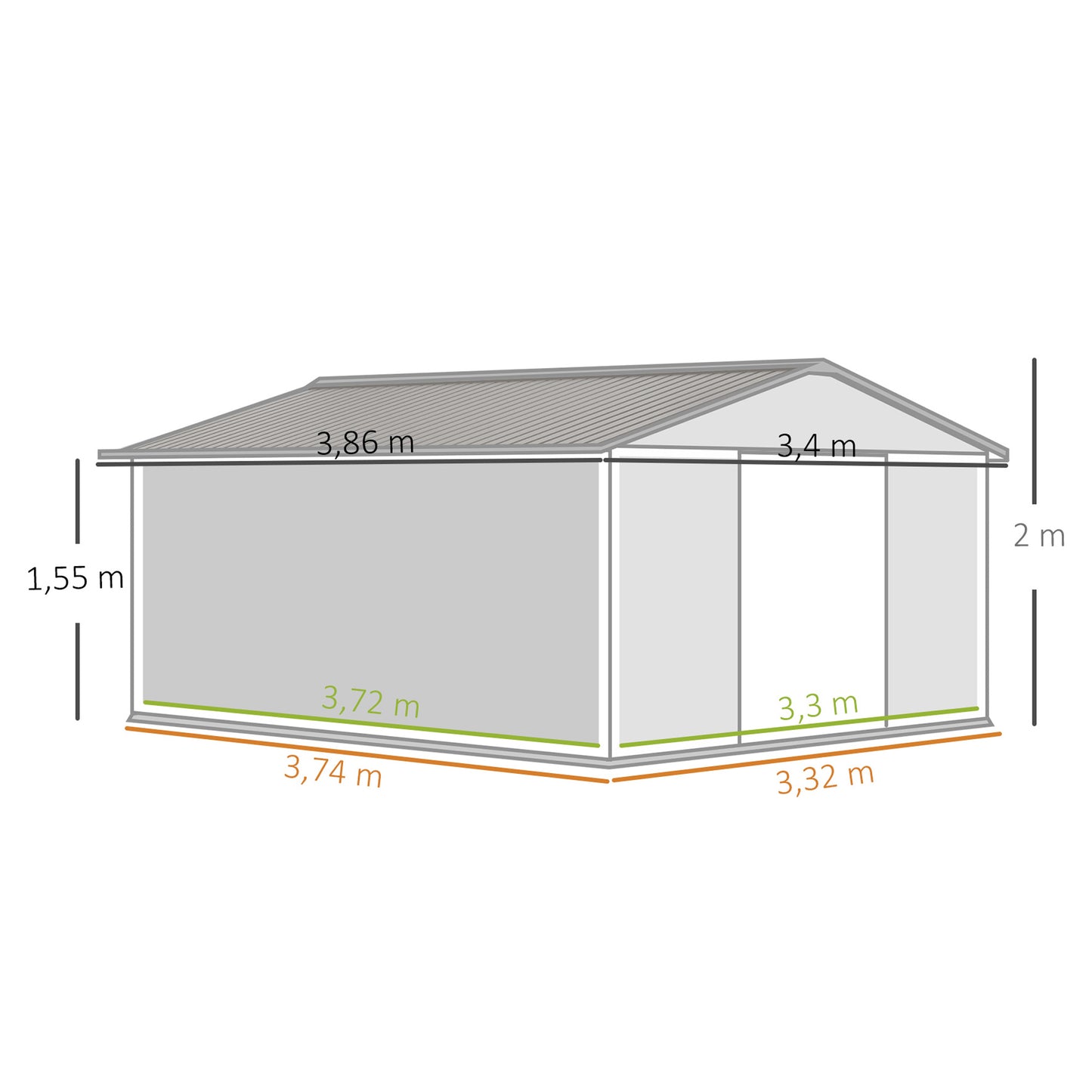Outsunny Caseta De Jardín Exterior 12,4 M² 340x386x200 Cm Con Puerta Corredera_2