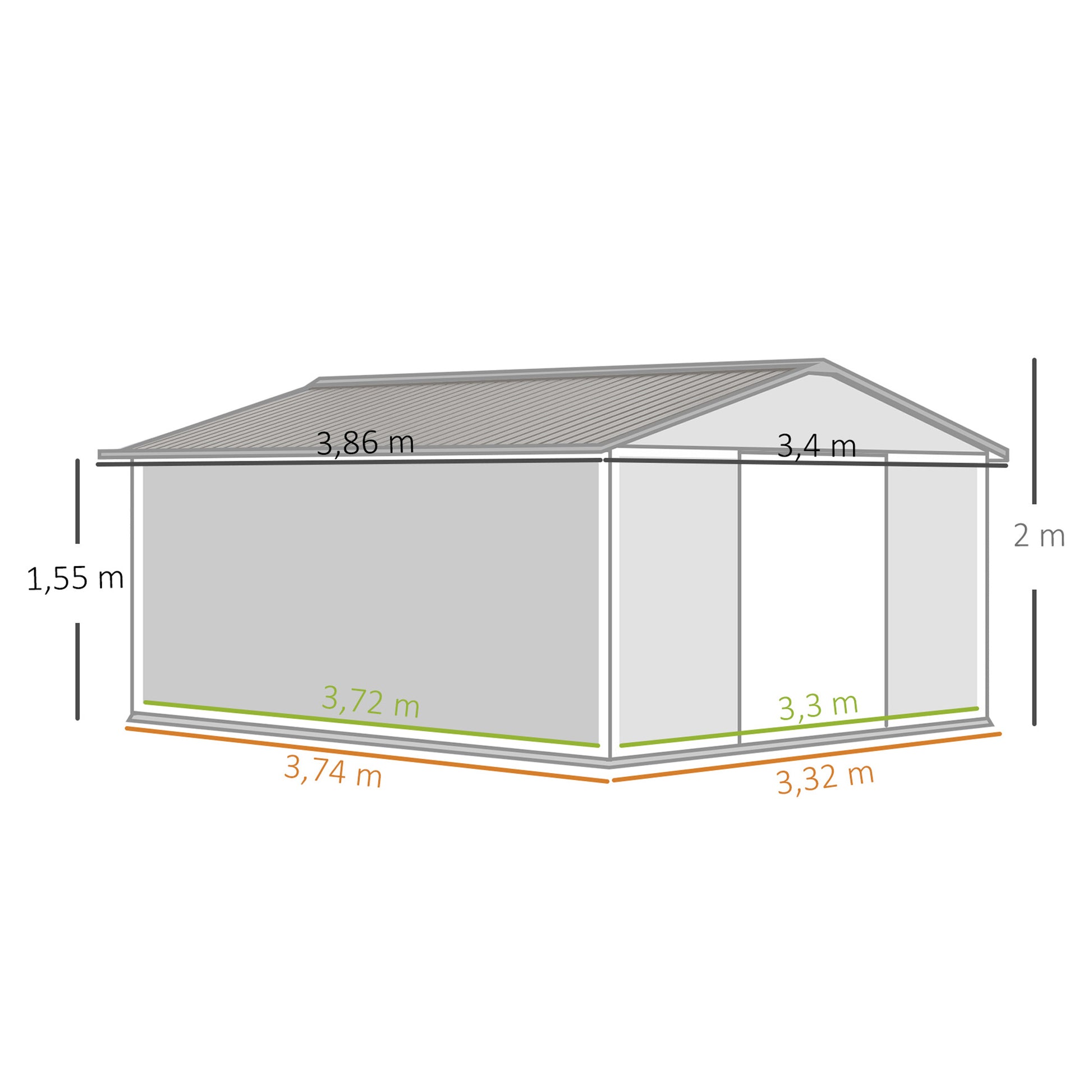 Outsunny Caseta De Jardín Exterior 12,4 M² 340x386x200 Cm Con Puerta Corredera_2
