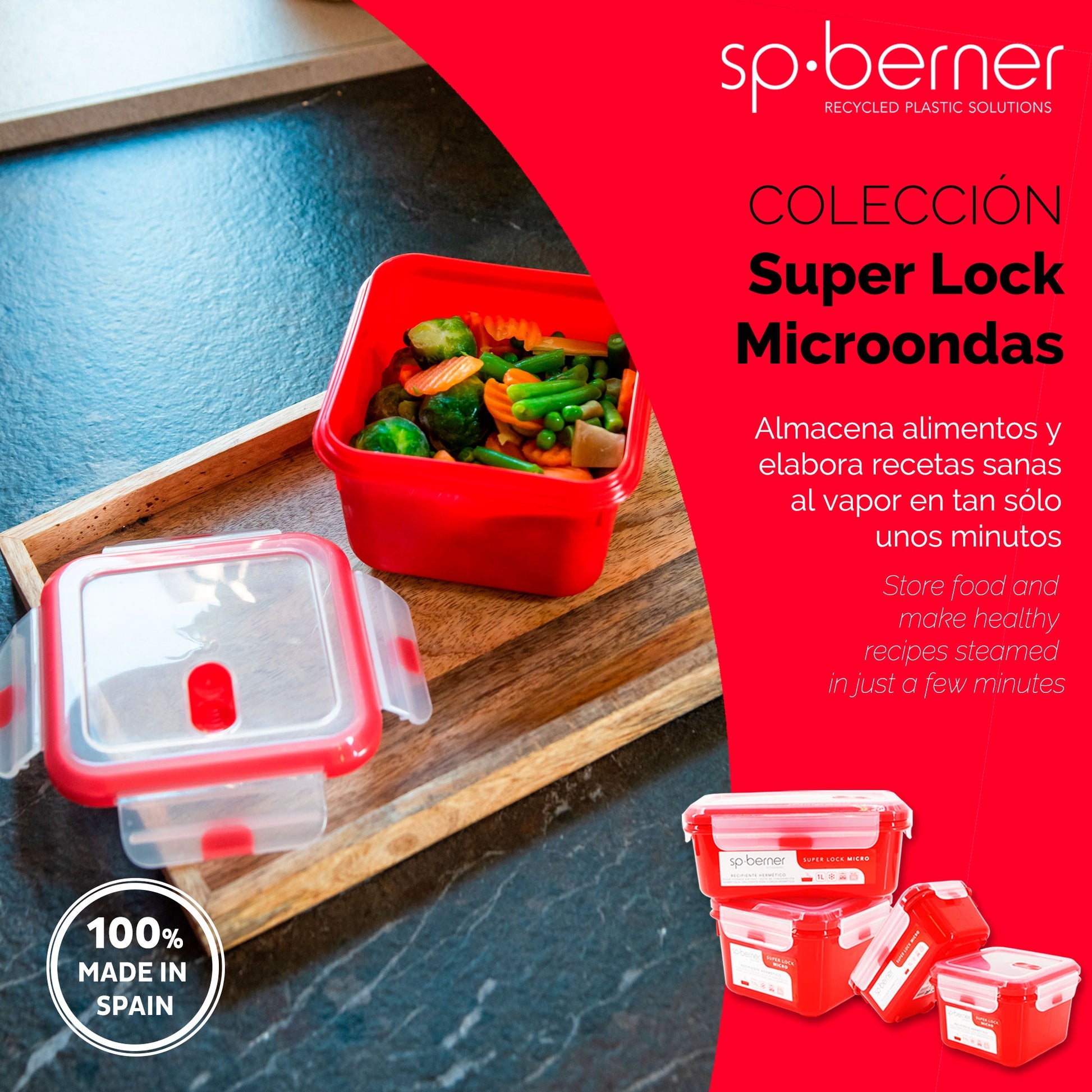 2x Herméticos Super Lock Micro 1,1 L., Cuadrados, Aptos Para Cocinar Al Vapor En El Microondas, Ideal Transporte Y Almacenamiento De Alimentos, Cierr