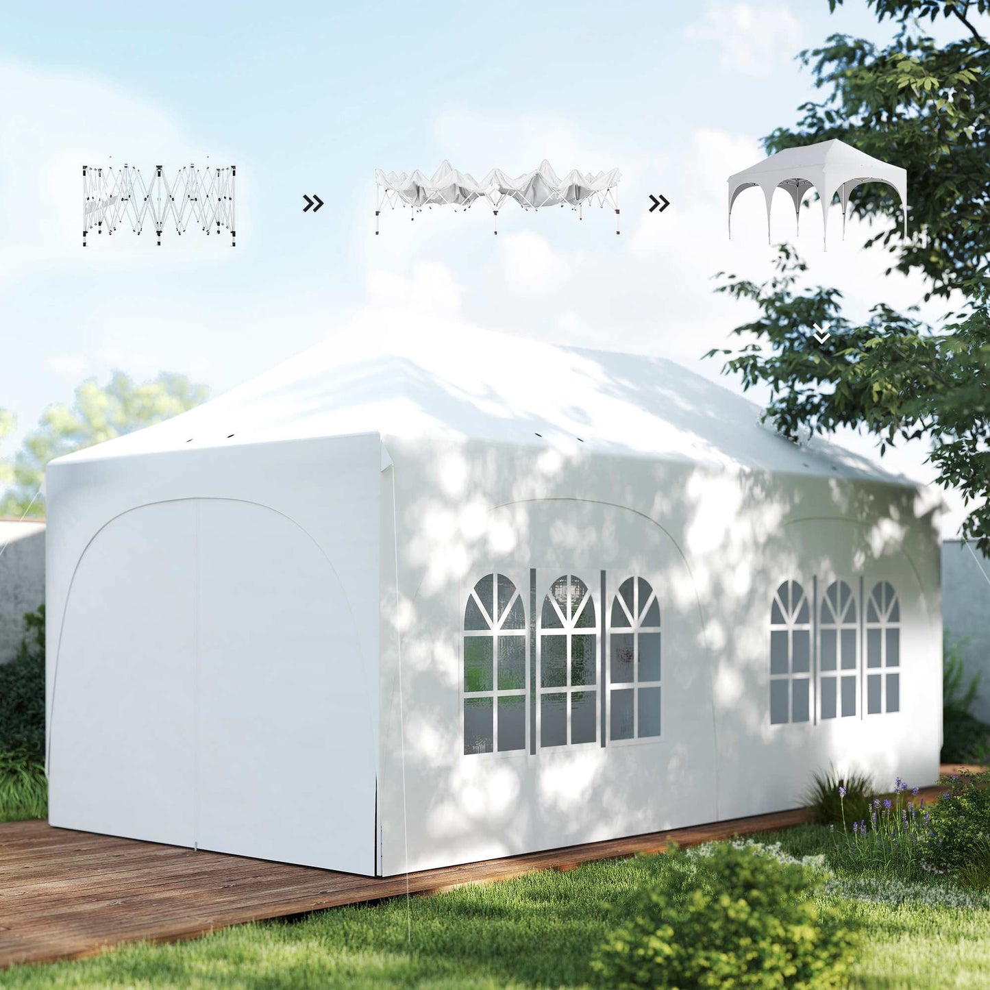 Outsunny Carpa Plegable 6x3 M Con Altura Ajustable 6 Laterales Extraíbles Gris_3