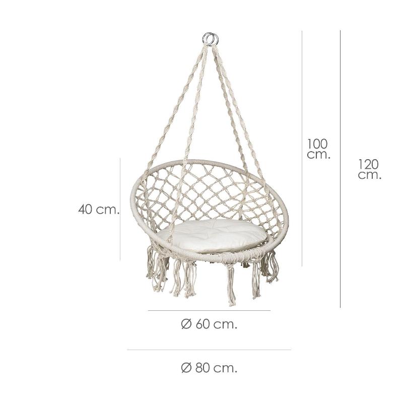 Silla / Balancin Colgante En Algodon Beige Con Cojin Incluido. Ideal Para Jardines, Terrazas, Balcones_2