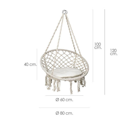 Silla / Balancin Colgante En Algodon Beige Con Cojin Incluido. Ideal Para Jardines, Terrazas, Balcones_2