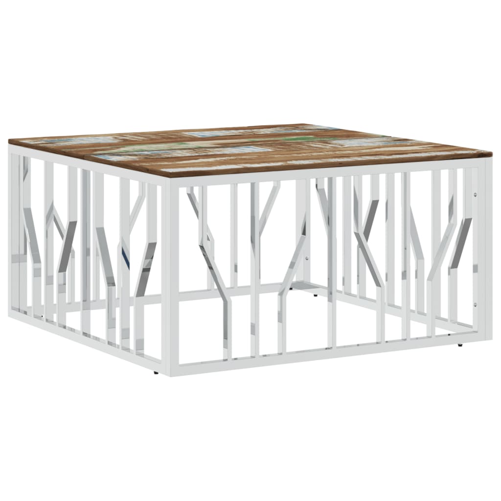 Mesa De Centro Acero Inoxidable Y Madera Reciclada Plateada_0