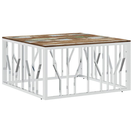 Mesa De Centro Acero Inoxidable Y Madera Reciclada Plateada_0