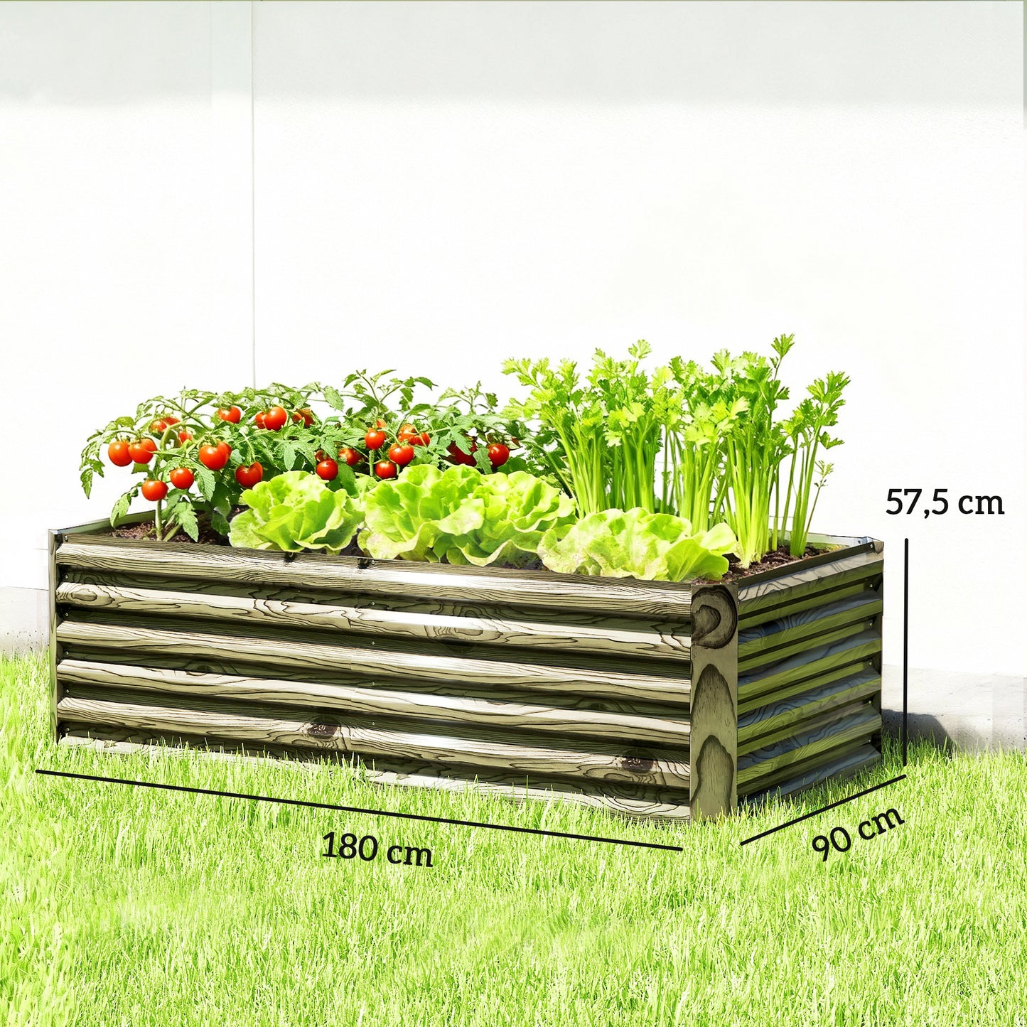 Outsunny Jardinera Exterior Grande De Acero Galvanizado Con Base Abierta Natural_2