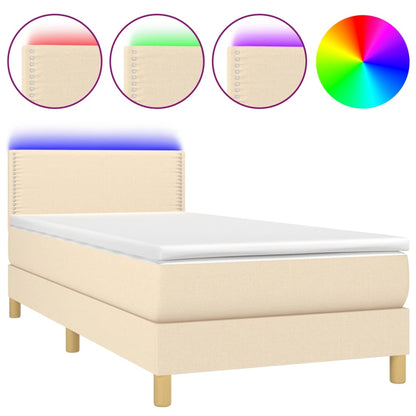 Cama Box Spring Con Colchón Y Led Tela Crema 90x190 Cm / Vetonek_4