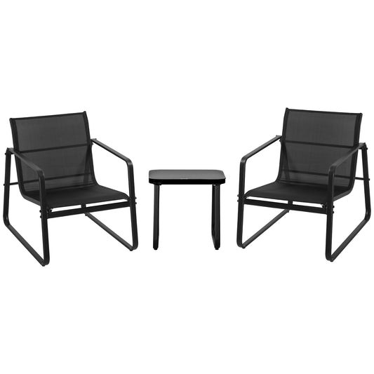 Outsunny Conjunto De Muebles De Jardín 3 Piezas Mesa De Vidrio Y 2 Sillas Negro_0