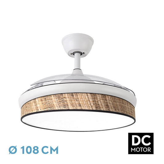 Ventilador Dc Moda 72w Blanco/caã±izo Oscuro 108d 3aspas 7200lm 3000k,4000k,6000k Remoto+memoria+temporizador_0