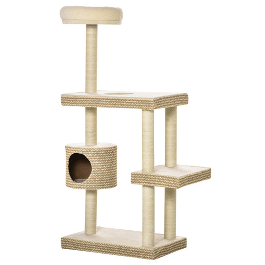 Pawhut Árbol Rascador Gatos Con Cueva Y Múltiples Plataformas 60x40x135cm Beige_0