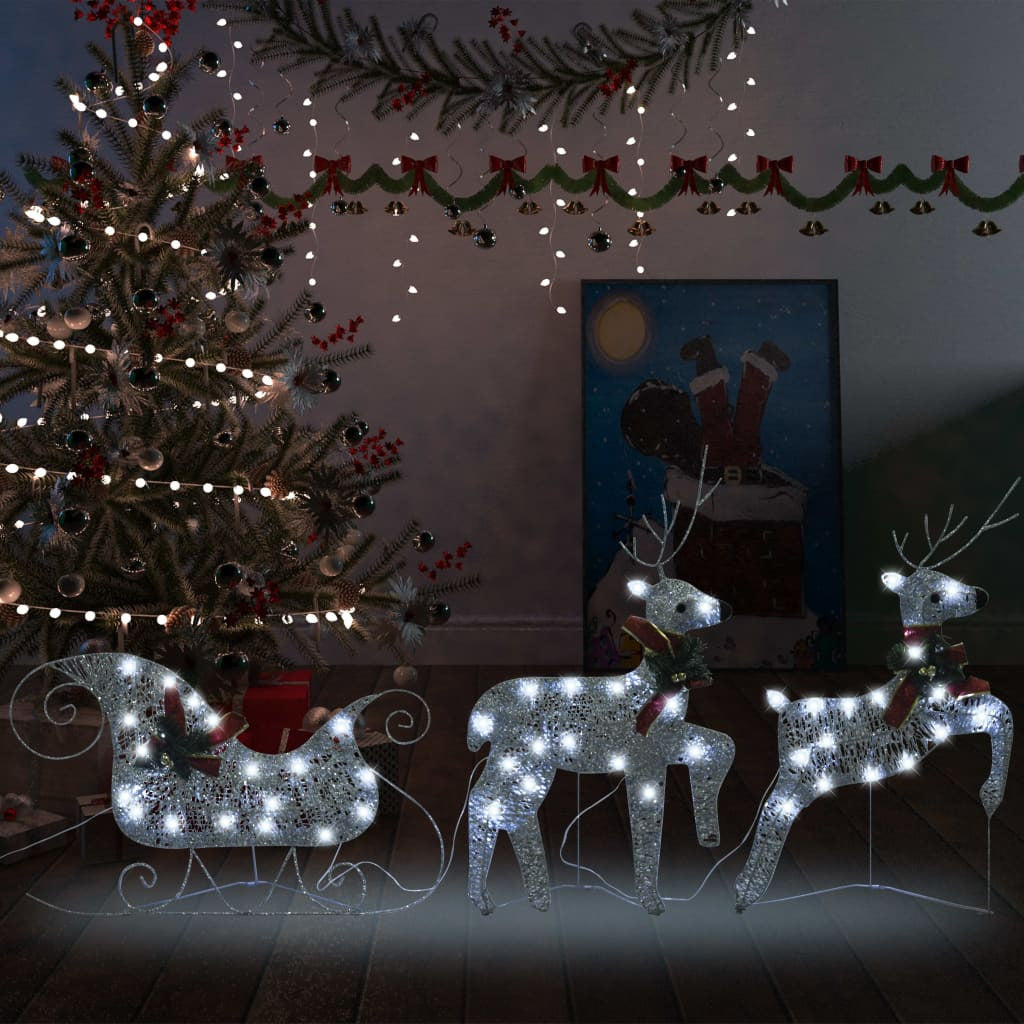 Vidaxl Renos Y Trineo De Navidad Decorativos Con 60 Led Plateado_1