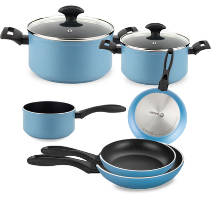 Batería Cocina Inducción 8 Piezas, Antiadherente Sin Pfoa, Aluminio Forjado, Cazuelas Sartenes Fagor Maxima Azul_0