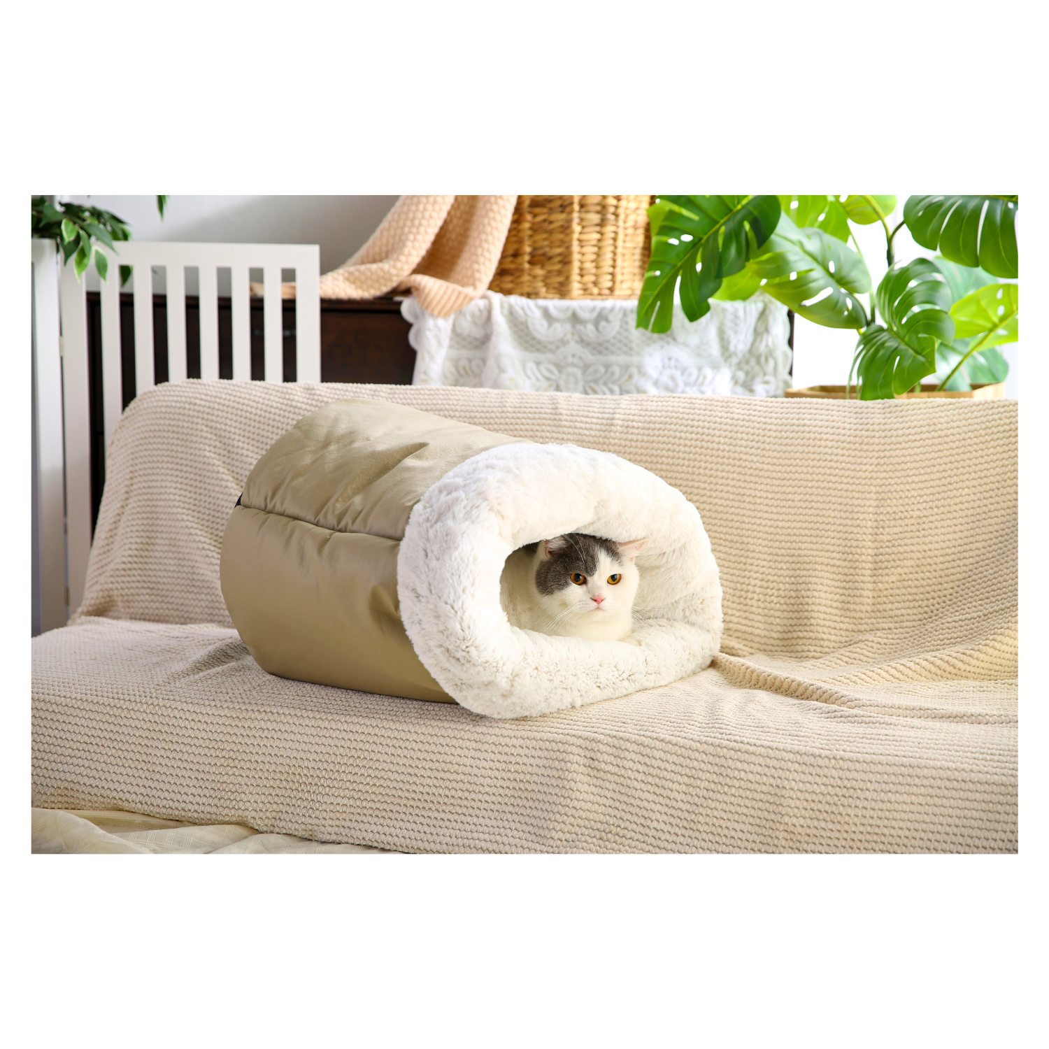 Wuapu Cama Para Gato 45x55cm En Forma De Cueva O Saco Con Interior De Pelo_1