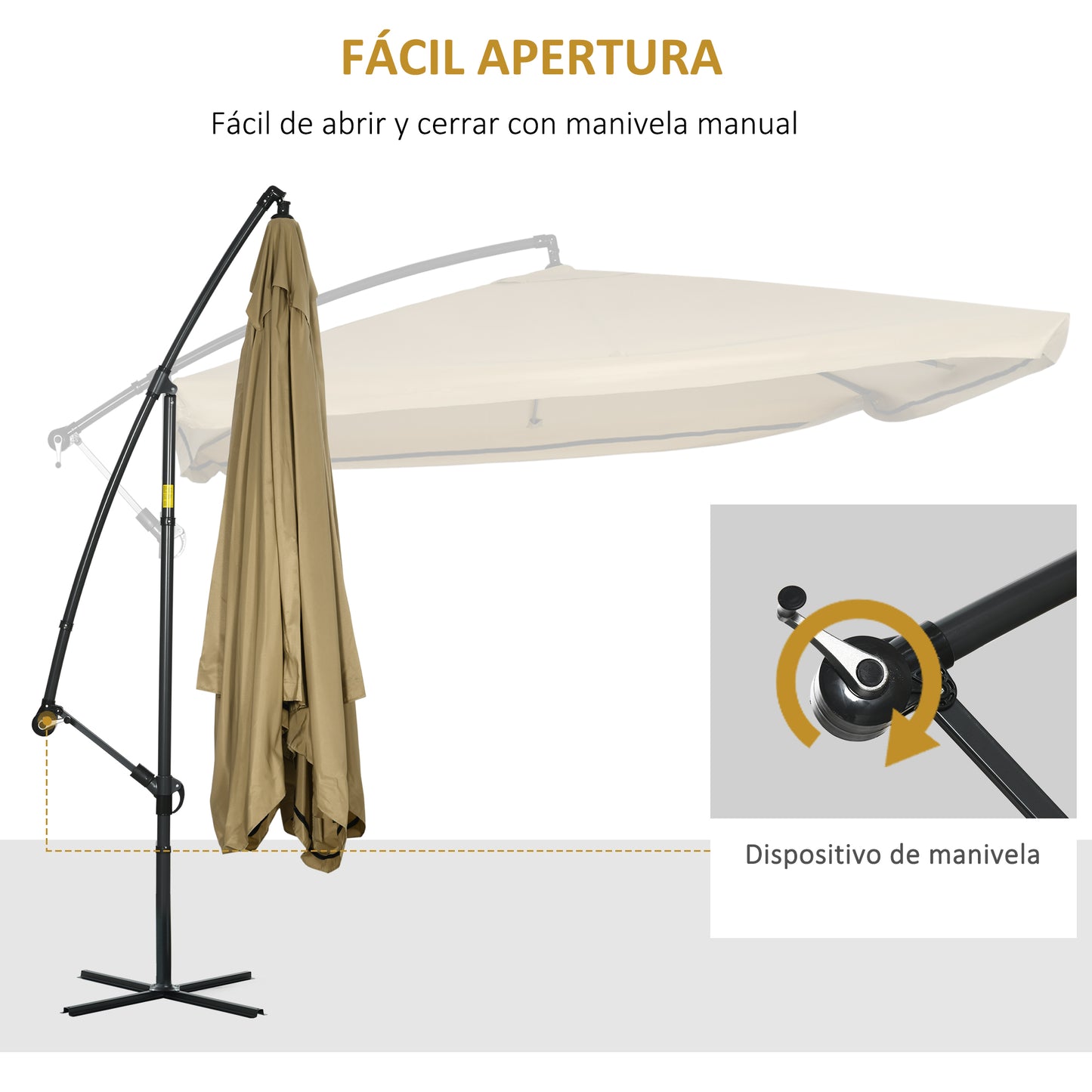 Outsunny Sombrilla De Jardín 296x296x265 Cm Inclinable Con Manivela Base Cruzada_4