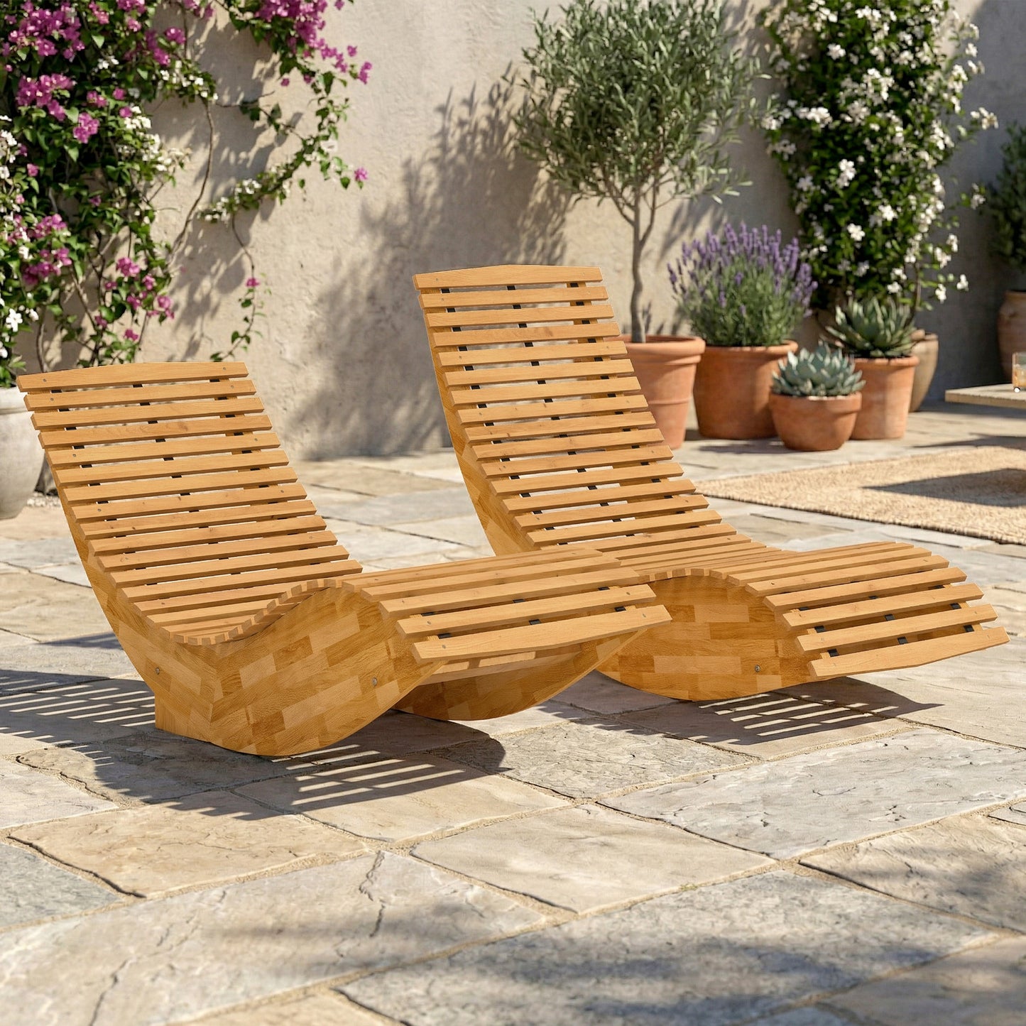 Outsunny Pack De 2 Sillas Mecedoras De Jardín De Madera Plegables Natural_1