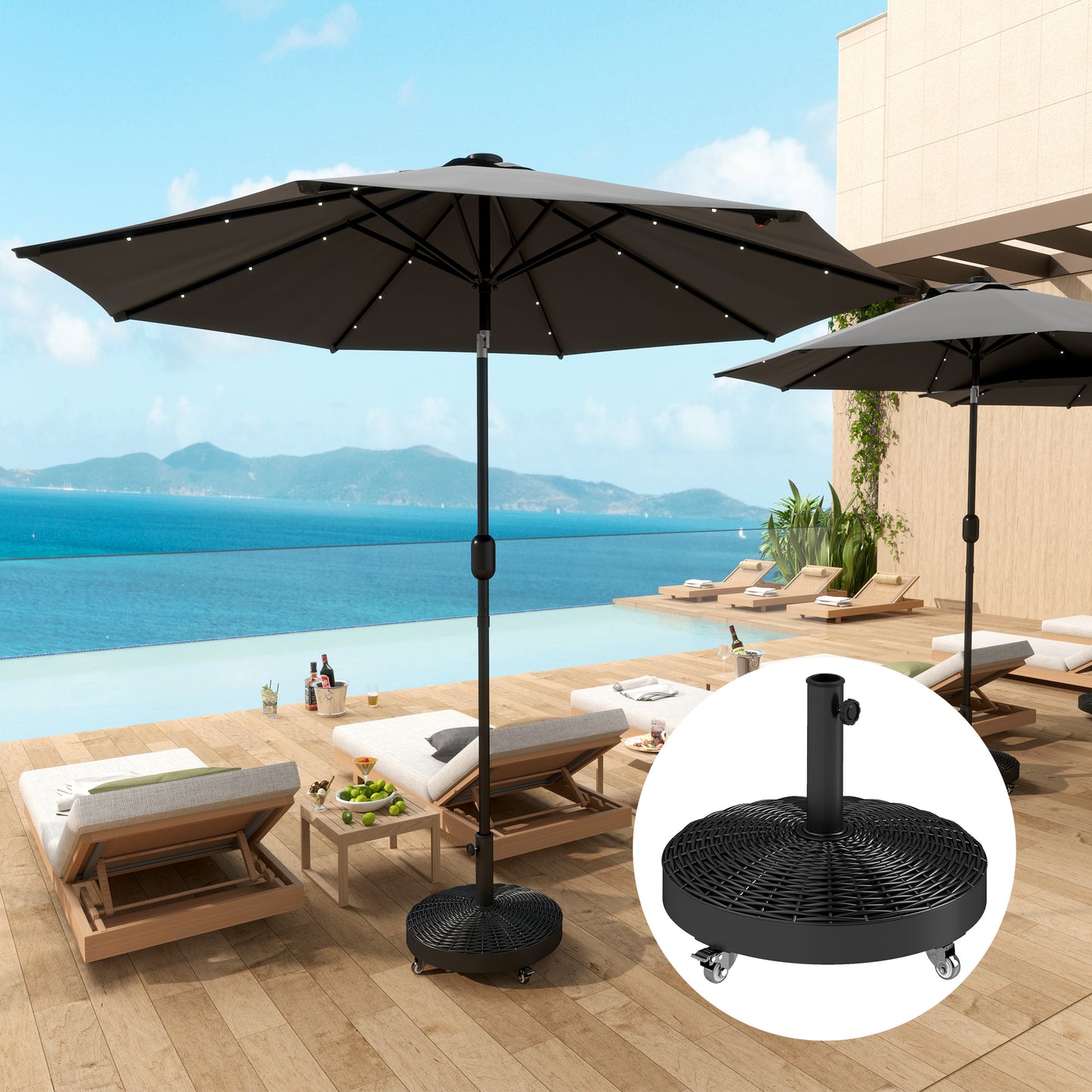 Outsunny Base Para Sombrilla Redonda Con Ruedas Relleno De Cemento Negro_1