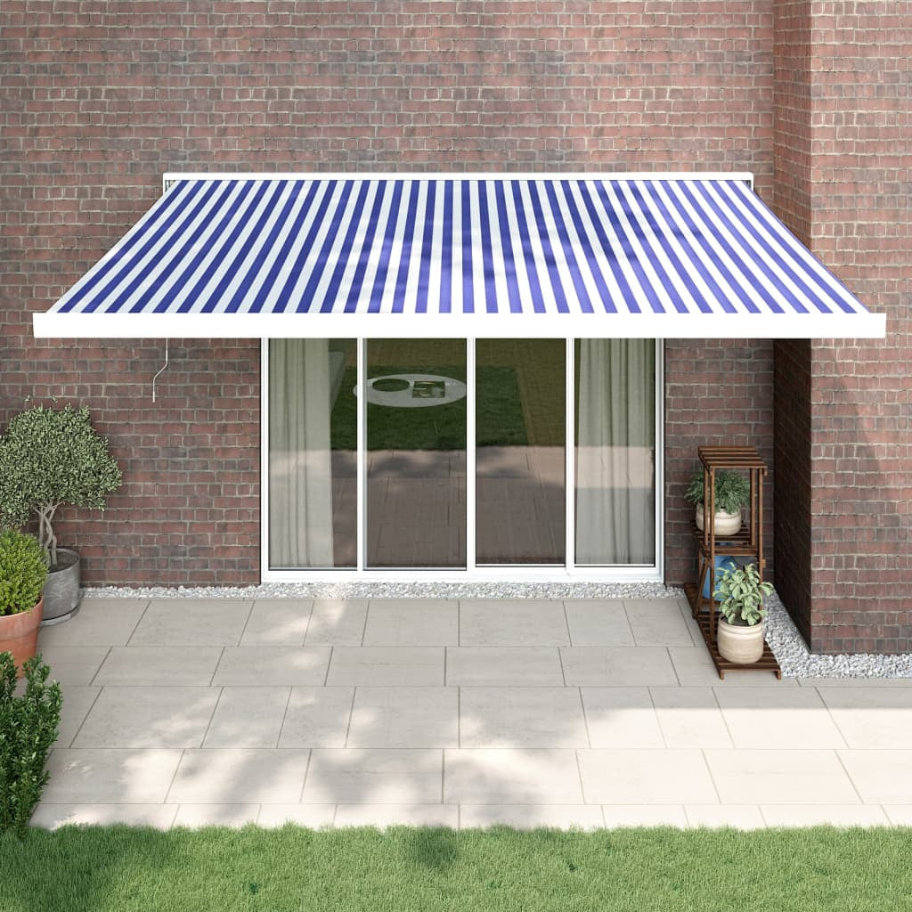 Vidaxl Toldo Retráctil Aluminio Y Tela Azul Y Blanco 4,5x3 M_1