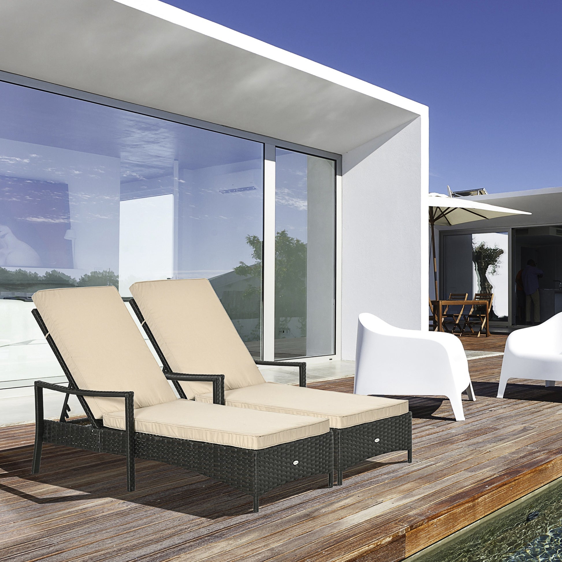 Outsunny Set De 2 Tumbonas De Ratán De Jardín Con Respaldo Ajustable Cojines_1