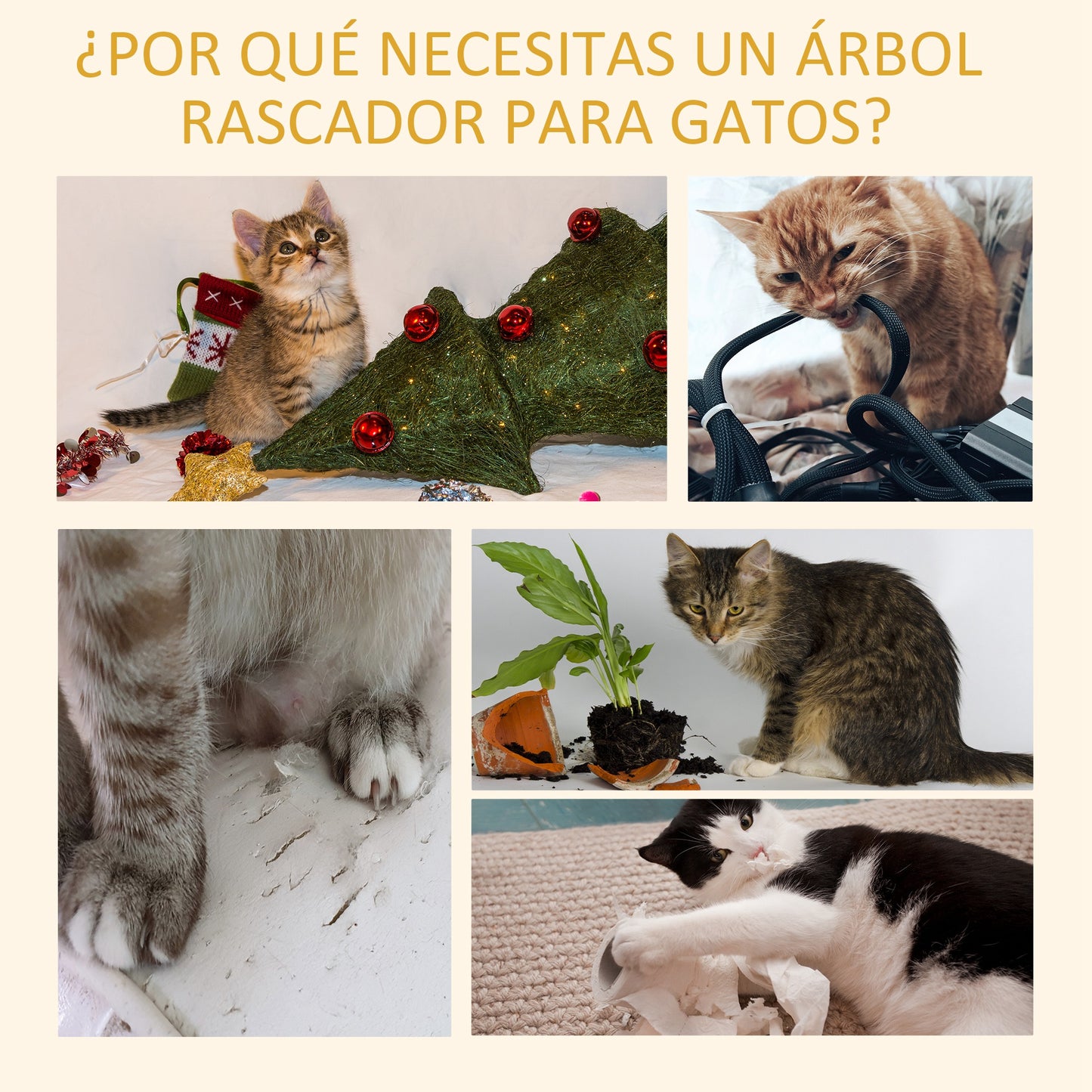 Pawhut Árbol Para Gatos De Suelo A Techo De 230-260 Cm Con Plataformas Beige_3