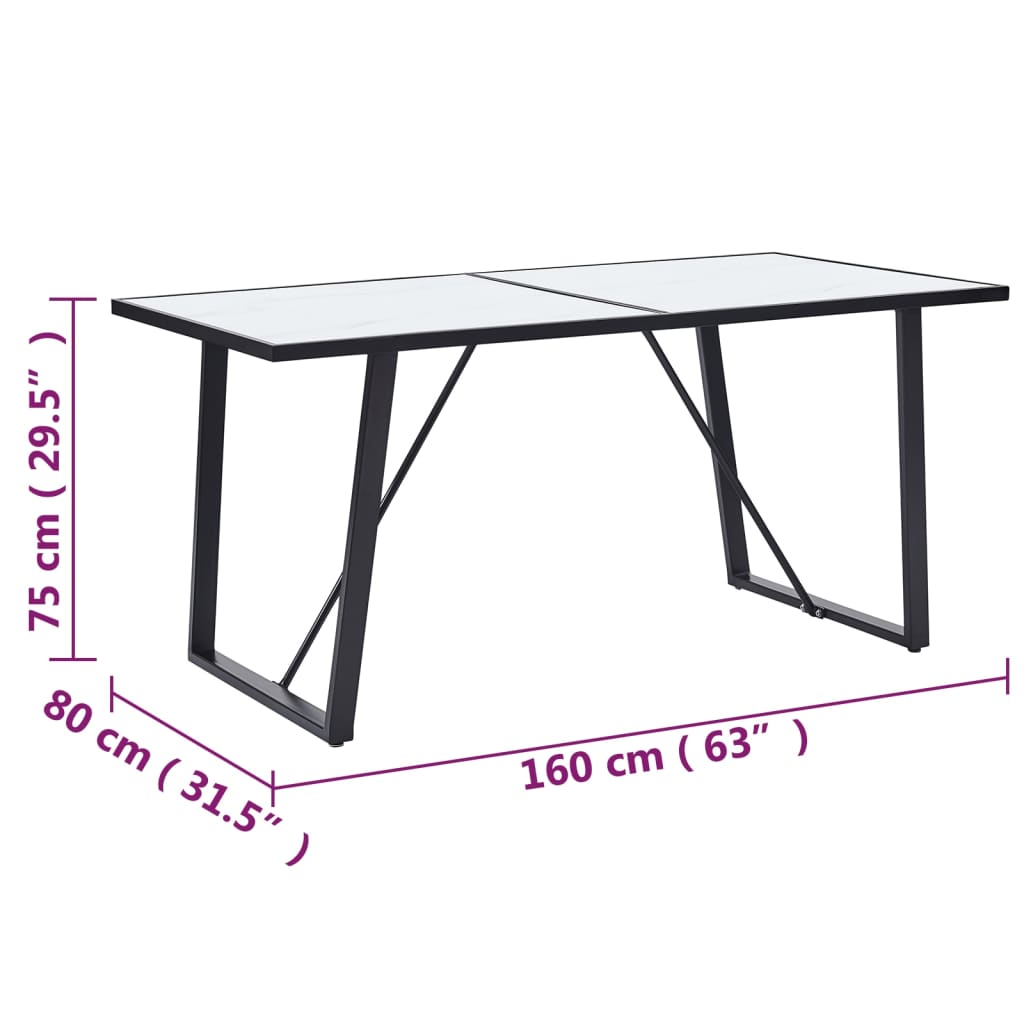 Mesa De Comedor De Vidrio Templado Blanco 160x80x75 Cm_4