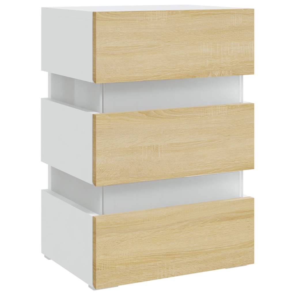 Mesita Noche Led Blanco Y Sonoma Madera Ingeniería 45x35x67 Cm_3