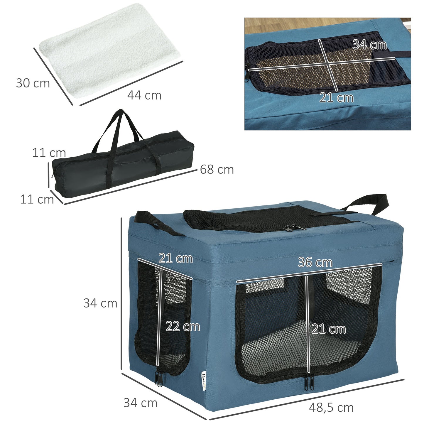 Pawhut Transportín Mochila Para Perros Gatos Cojín 48,5x34x34cm Azul_2