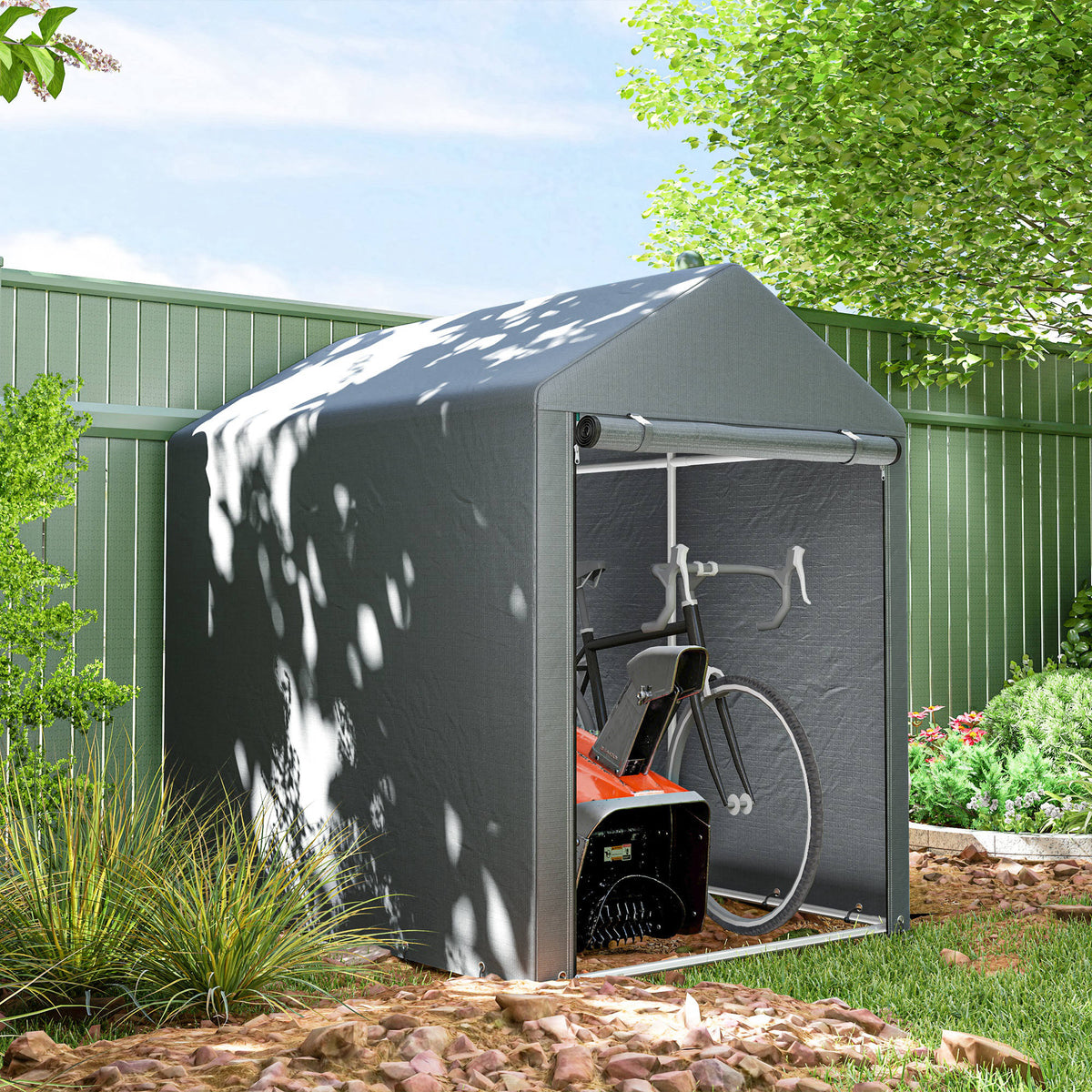 Outsunny Carpa Para Herramientas De Jardinería 1,2x1,8x1,65 M Gris Oscuro_1