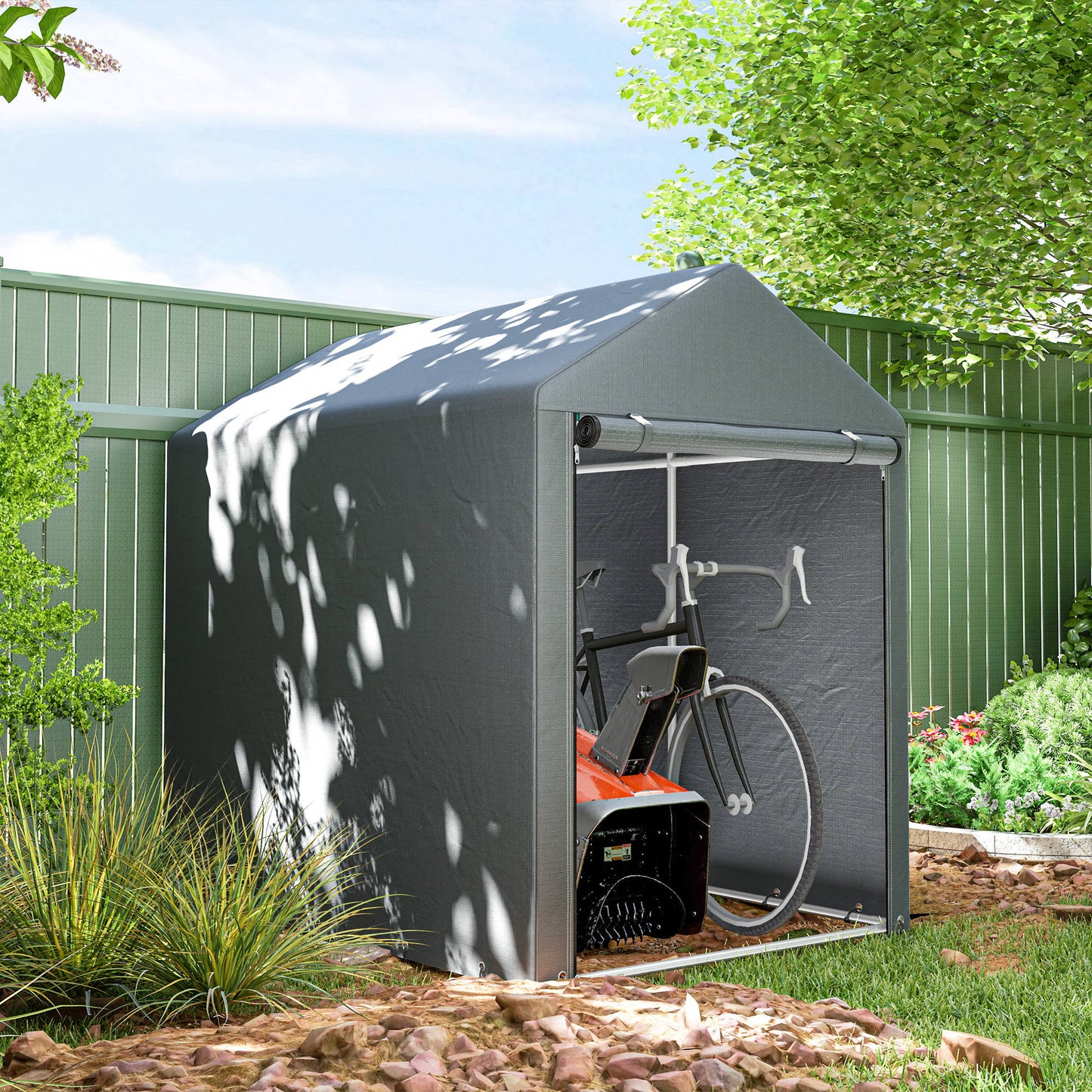 Outsunny Carpa Para Herramientas Bicicletas Y Motos 1,2x1,8x1,65 M Gris Oscuro_1