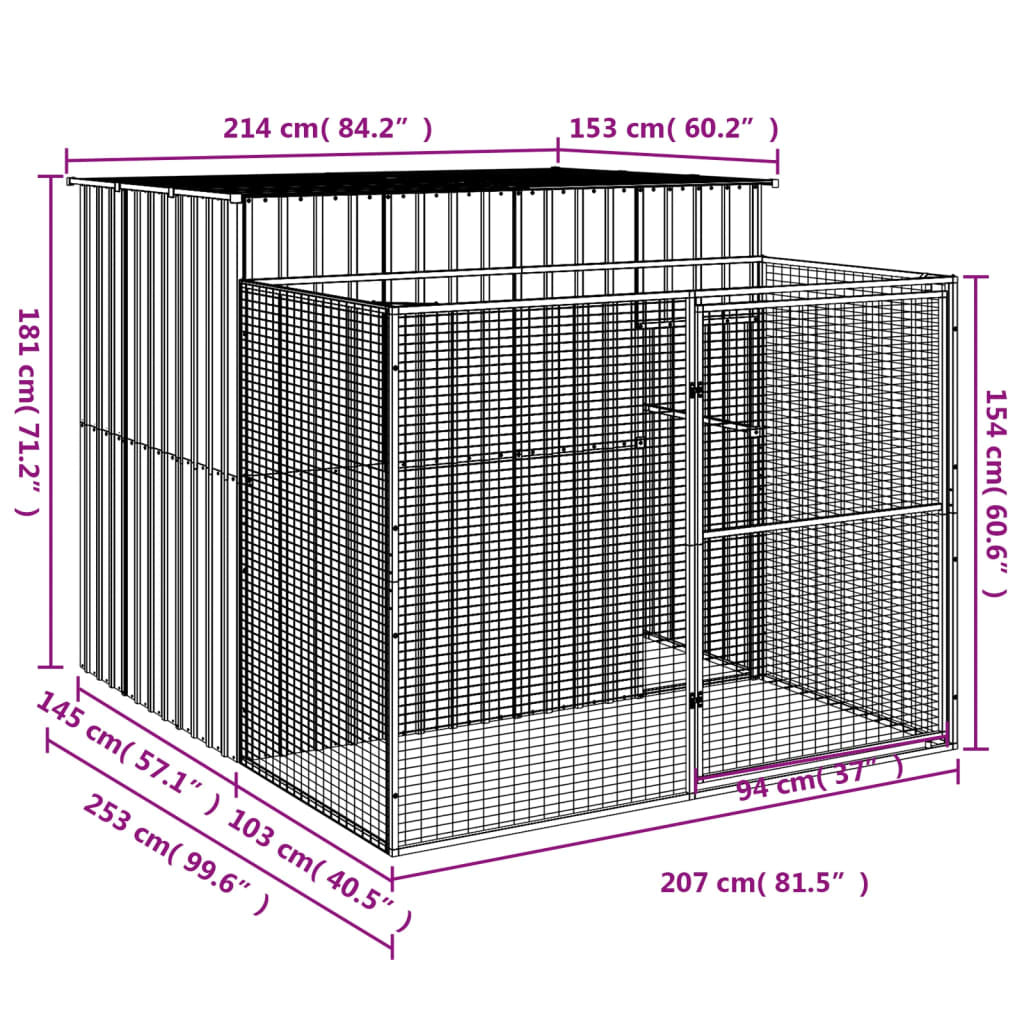 Vidaxl Caseta Perros Corral Acero Galvanizado Gris Claro 214x253x181cm_2