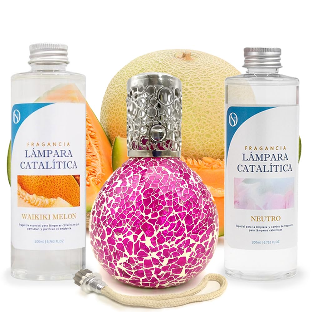 Pack Ahorro Lámpara Catalítica Mosaico Fucsia + Fragancia Waikiki Melon 200ml + Limpiador Neutro 200ml + Mecha Repuesto_0