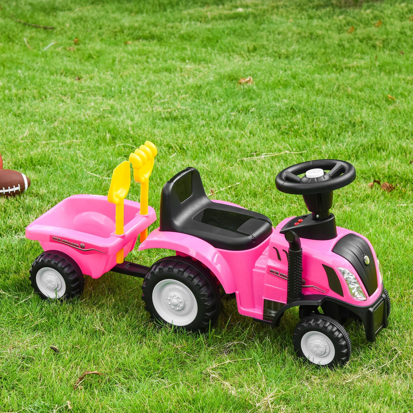Homcom Tractor Con Remolque Para Niños 12-36 Meses Con Faros Pala Y Rastrillo_1