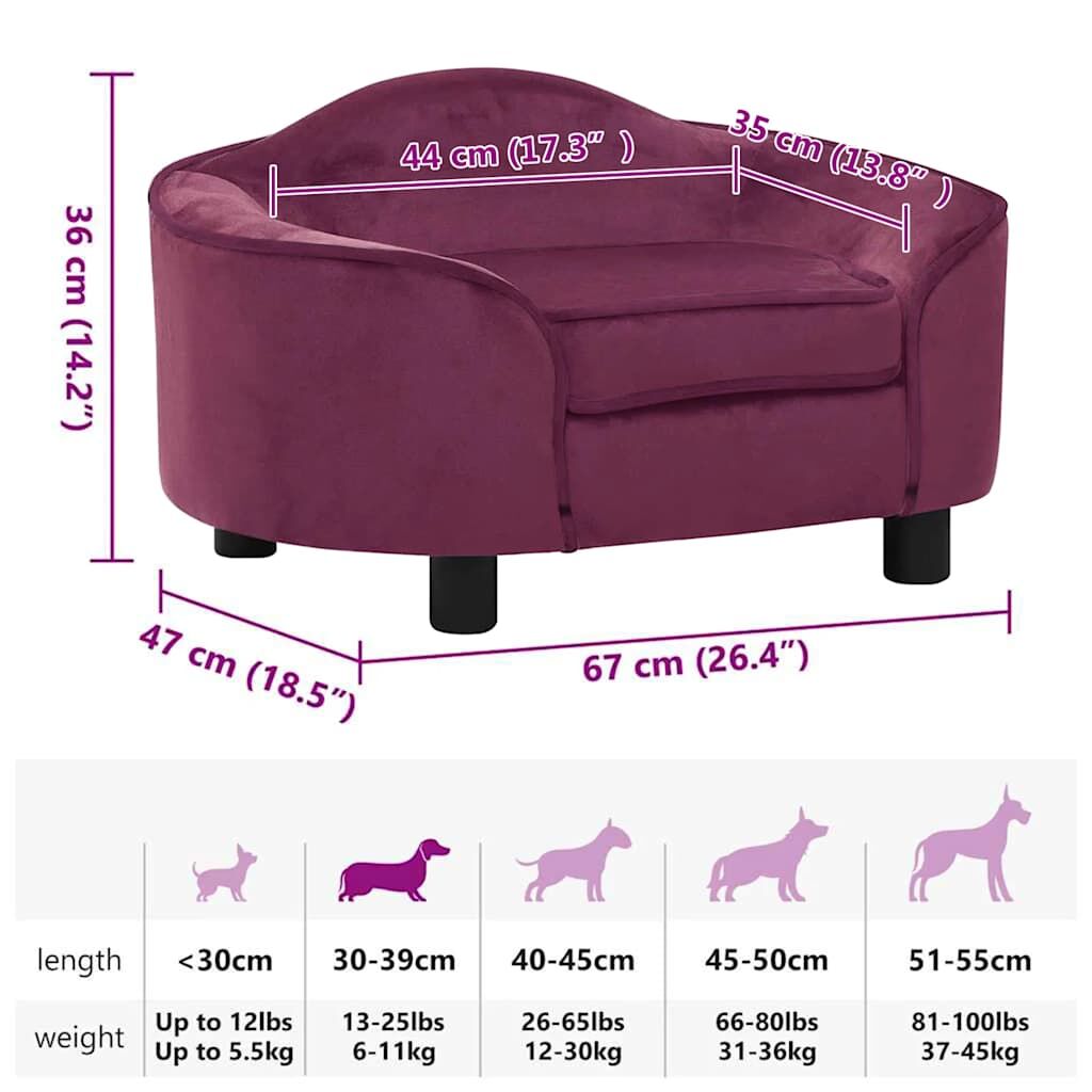 Vidaxl Sofá Para Perros Felpa Borgoña 67x47x36 Cm_2