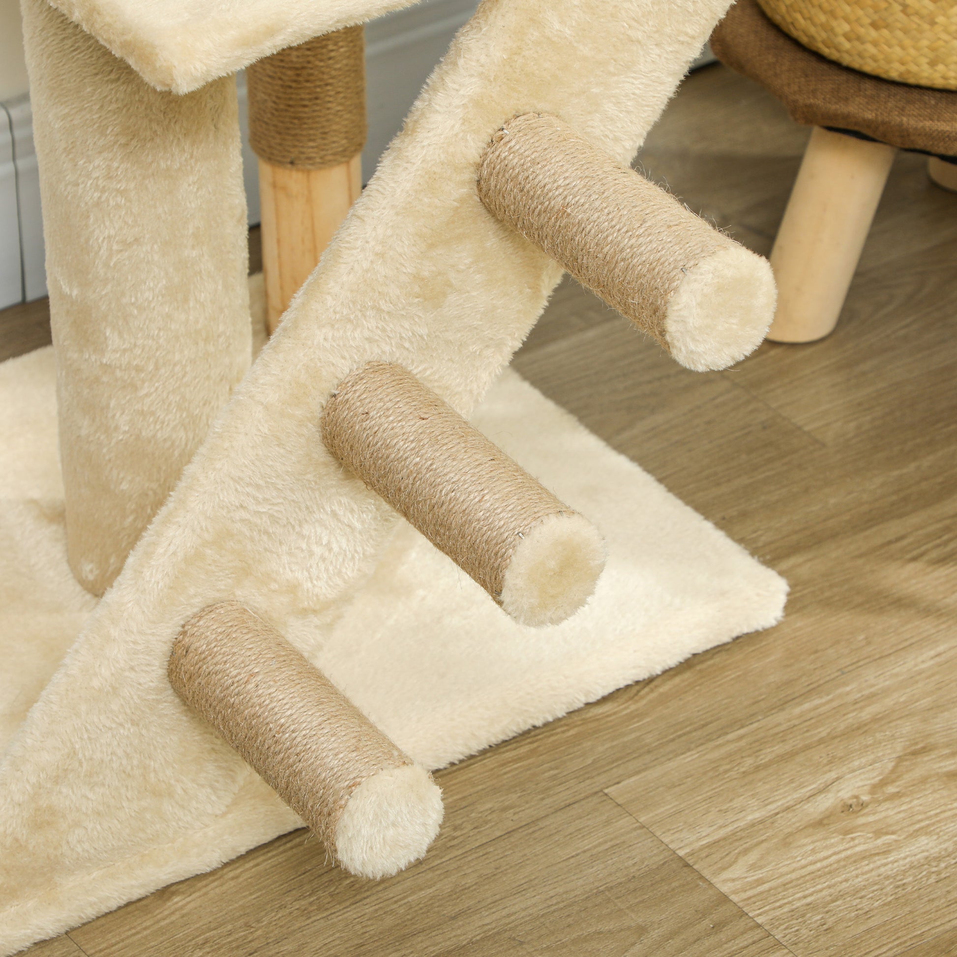 Pawhut Árbol Para Gatos De Suelo A Techo De 225-255 Cm Con Escalera Beige_3