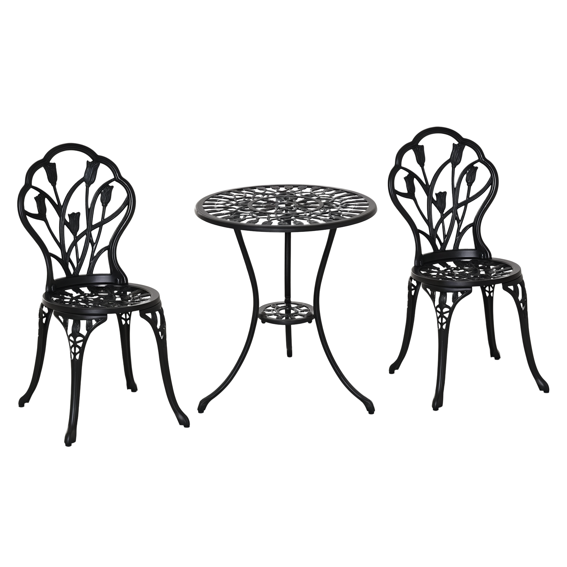 Outsunny Conjunto De Mesa Y Sillas De Terraza Exterior De 3 Piezas Negro_0