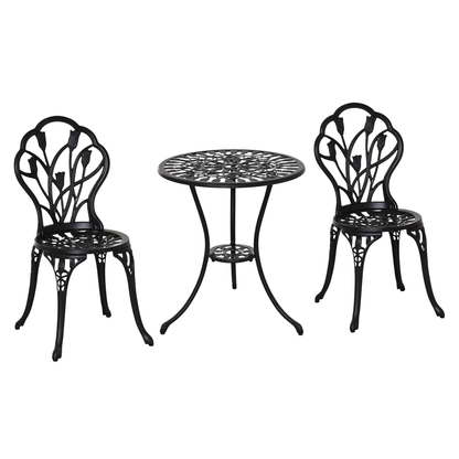 Outsunny Conjunto De Mesa Y Sillas De Terraza Exterior De 3 Piezas Negro_0