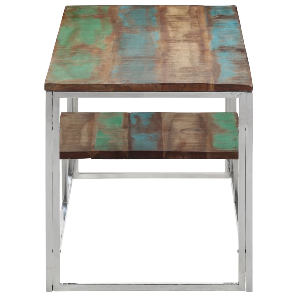 Mesa De Centro Acero Inoxidable Y Madera Reciclada Plateado_1