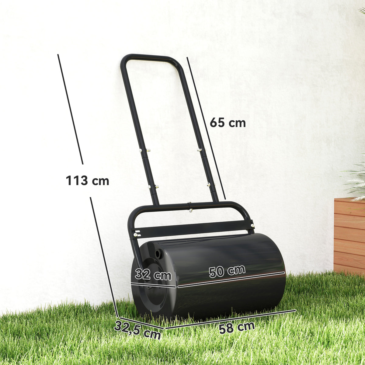 Rodillo Para Césped Outsunny Acero, Metal Negro 58x32.5x113cm_2