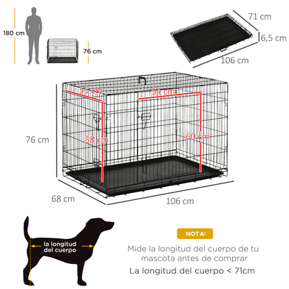 Pawhut Transportín Jaula De Transporte De Metal Para Perro 106x71,5x76 Cm Negro_2