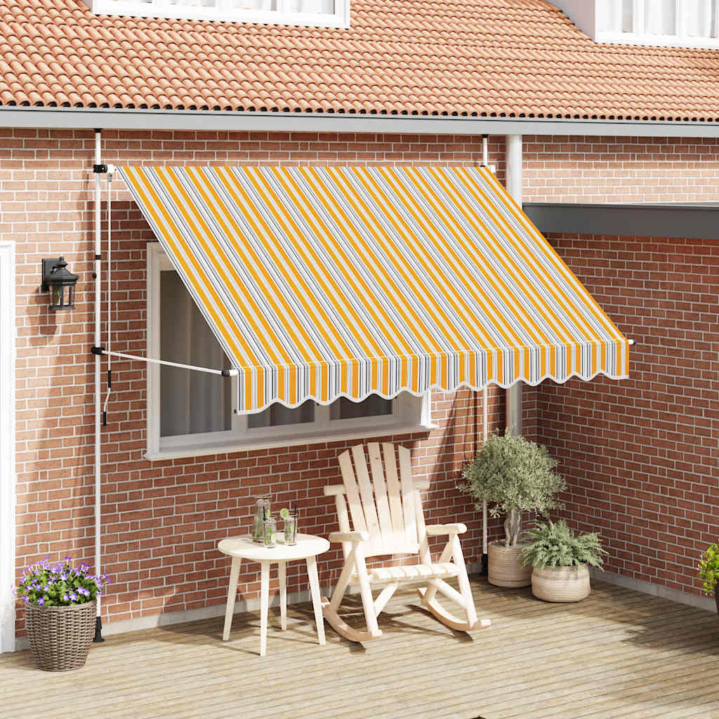Toldo Manual Retráctil 300 Cm Amarillo Y Azul A Rayas_1