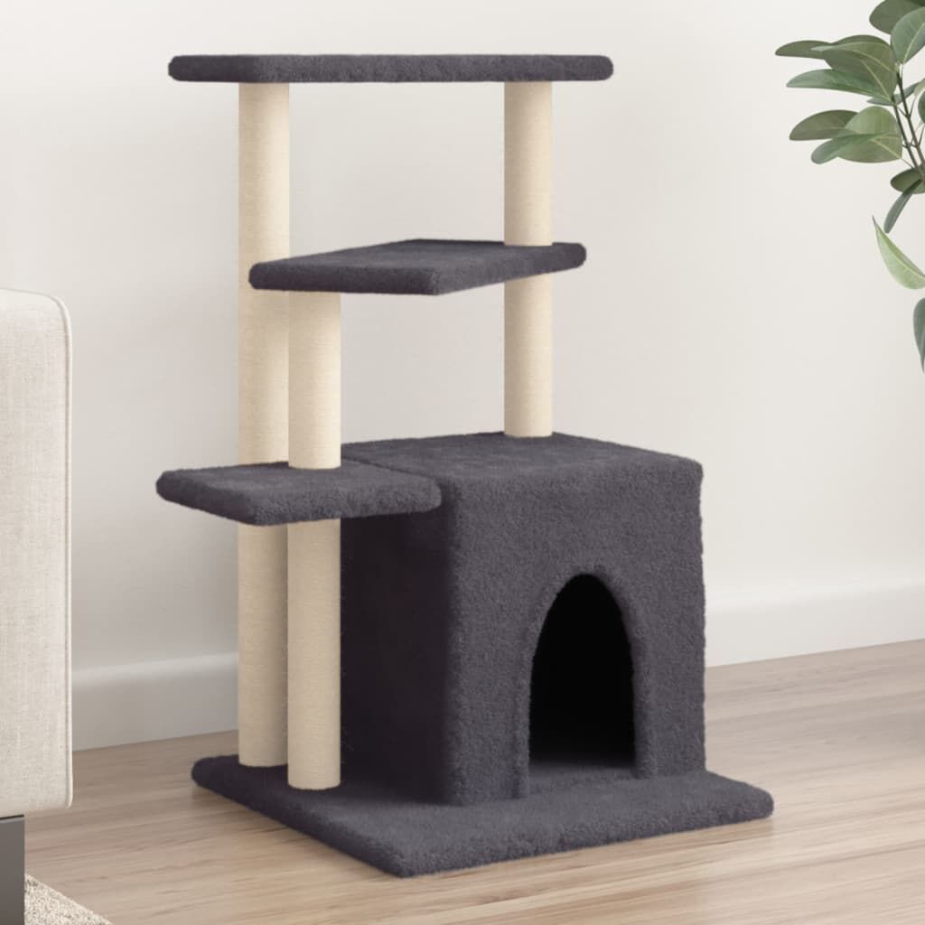 Vidaxl Rascador Para Gatos Con Postes De Sisal Gris Oscuro 83,5 Cm_1