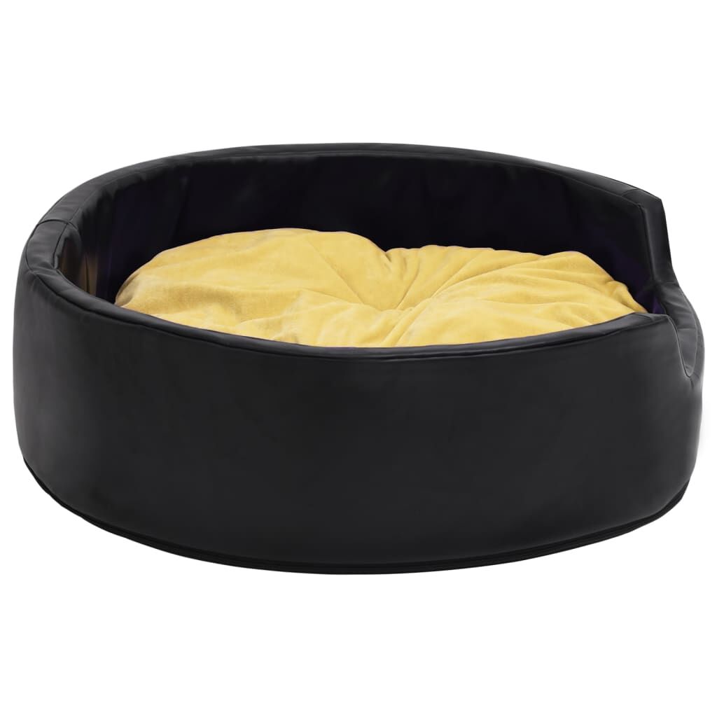 Vidaxl Cama De Perro Felpa Y Cuero Sintético Negro Amarillo 99x89x21cm_4