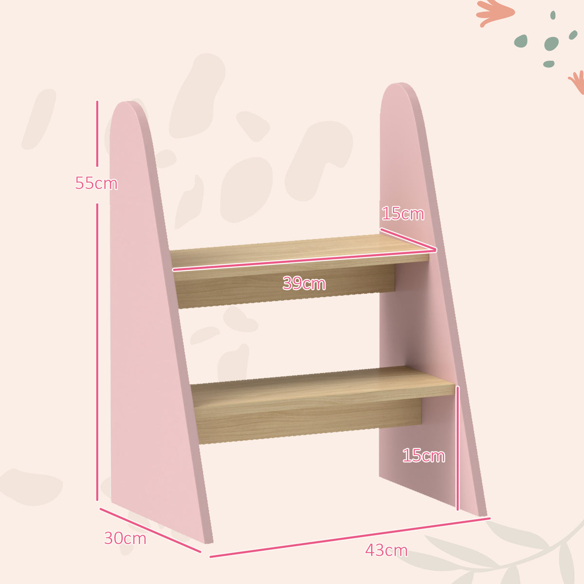 Escada De Apoio Para Crianças Aiyaplay Mdf E Painel Multicamada Rosa 43x30x55 Cm_2