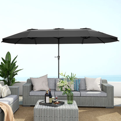 Outsunny Sombrilla Doble 4x2,2 M Con Manivela Manual Impermeable Gris Oscuro_3