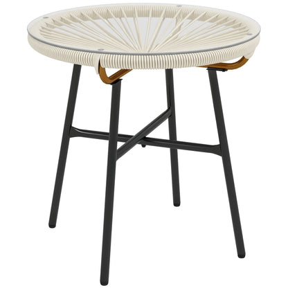 Outsunny Mesa Auxiliar Ratán Sintético Con Tablero De Vidrio Templado Ø50x50 Cm_0