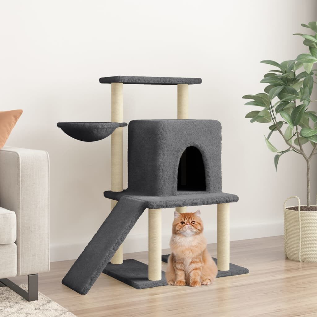 Vidaxl Rascador Para Gatos Con Postes De Sisal Gris Oscuro 96,5 Cm_1