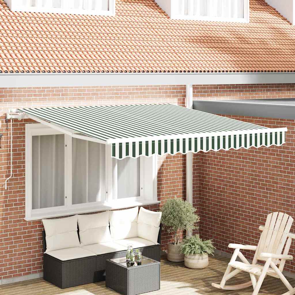 Toldo Retráctil Verde Y Blanco 350 X 250 Cm Tela Y Aluminio_1